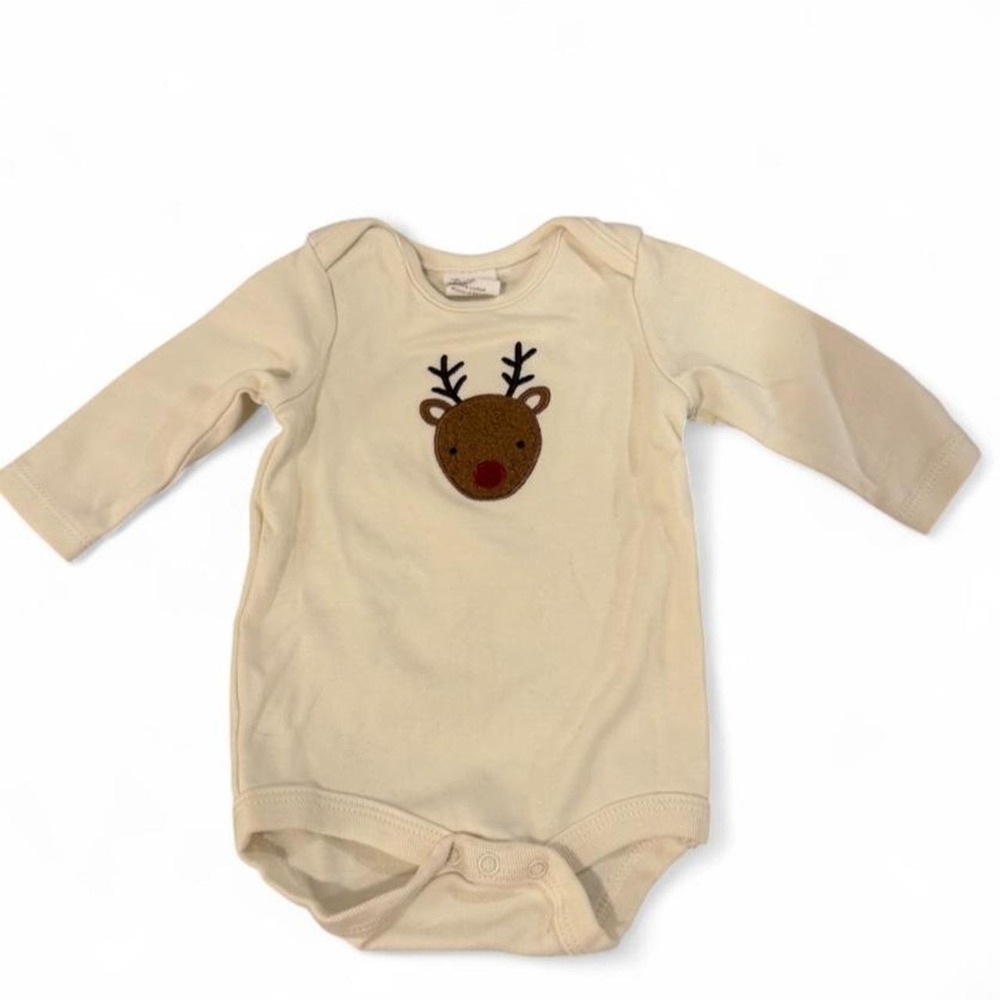 Starting Out Baby Reindeer Bodysuit Cream Long Sleeve Holiday Christmas 3M